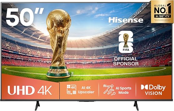 Hisense Smart TV 50 Inch 4K Ultra HD 2025 50A6Q Smart TV VIDAA U8 Dolby Vision HDR 10 Game Mode Plus Alexa Built-in VIDAA Voice Tuner DVB-T2/S2 HEVC 10 Lativ  4K 50 Inch 2025 LED