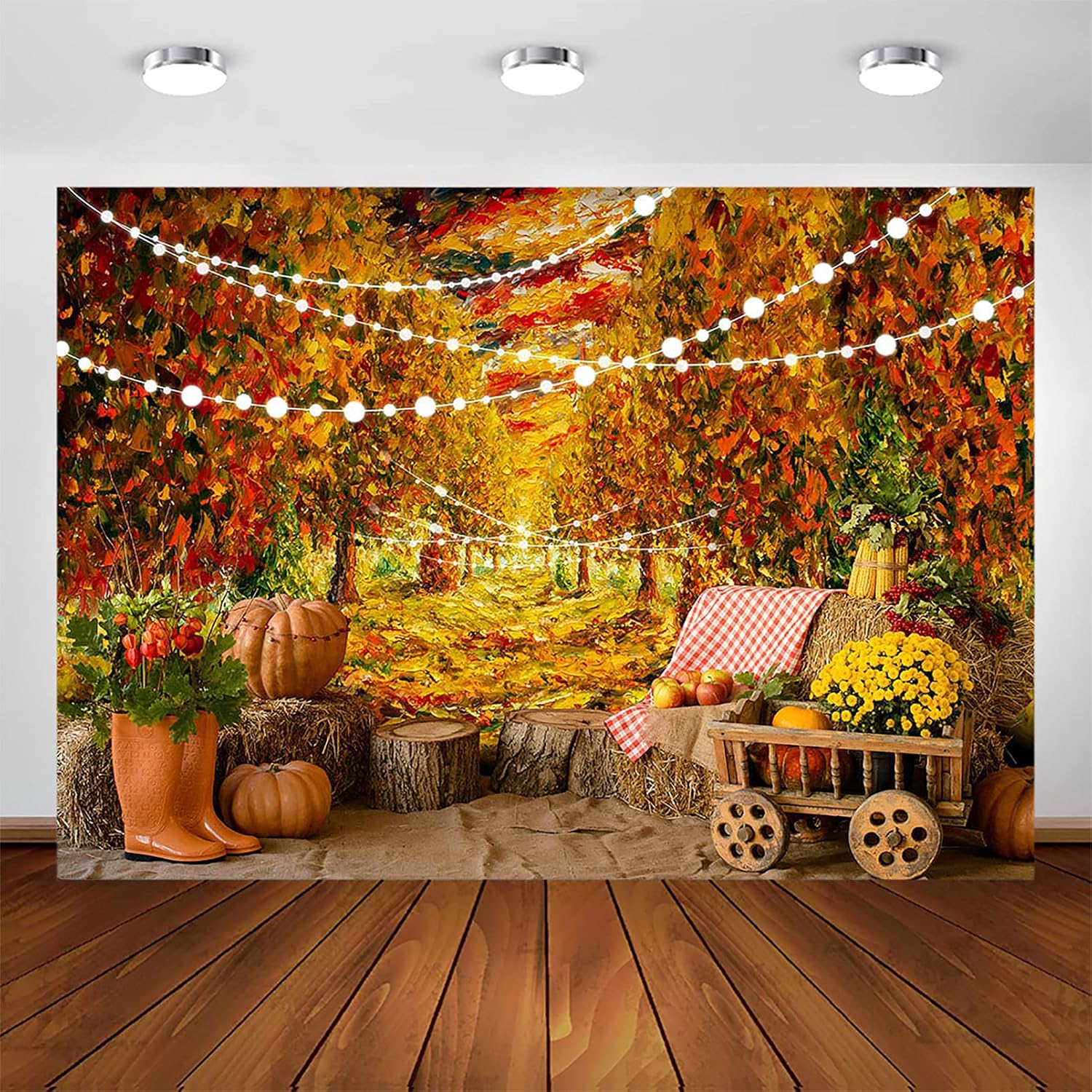 Avezano Fall Forest Scenery Backdrop Thanksgiving Autumn Harvest Pumpkin Party Photography Background Nature Path Maple Leaves Baby Party Decorations Photoshoot Backdrops (10x7ft)