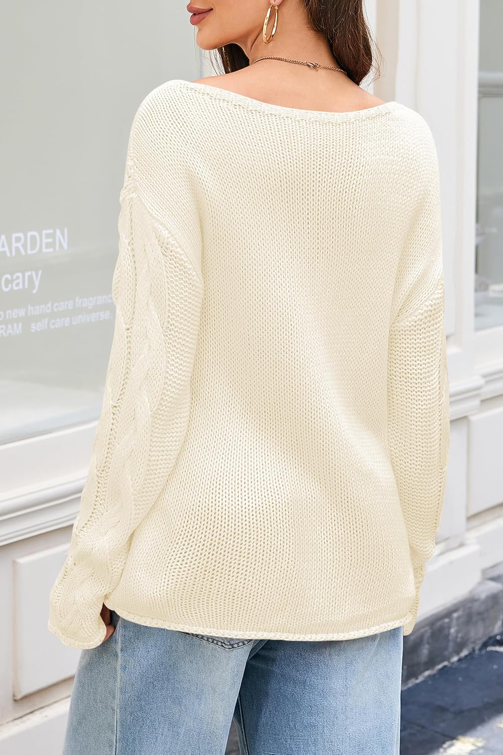 Cakulo Womens Oversized V Neck Off The Shoulder Sweaters Cable Knit Pullover Fall Sweater 2025 - Image 2