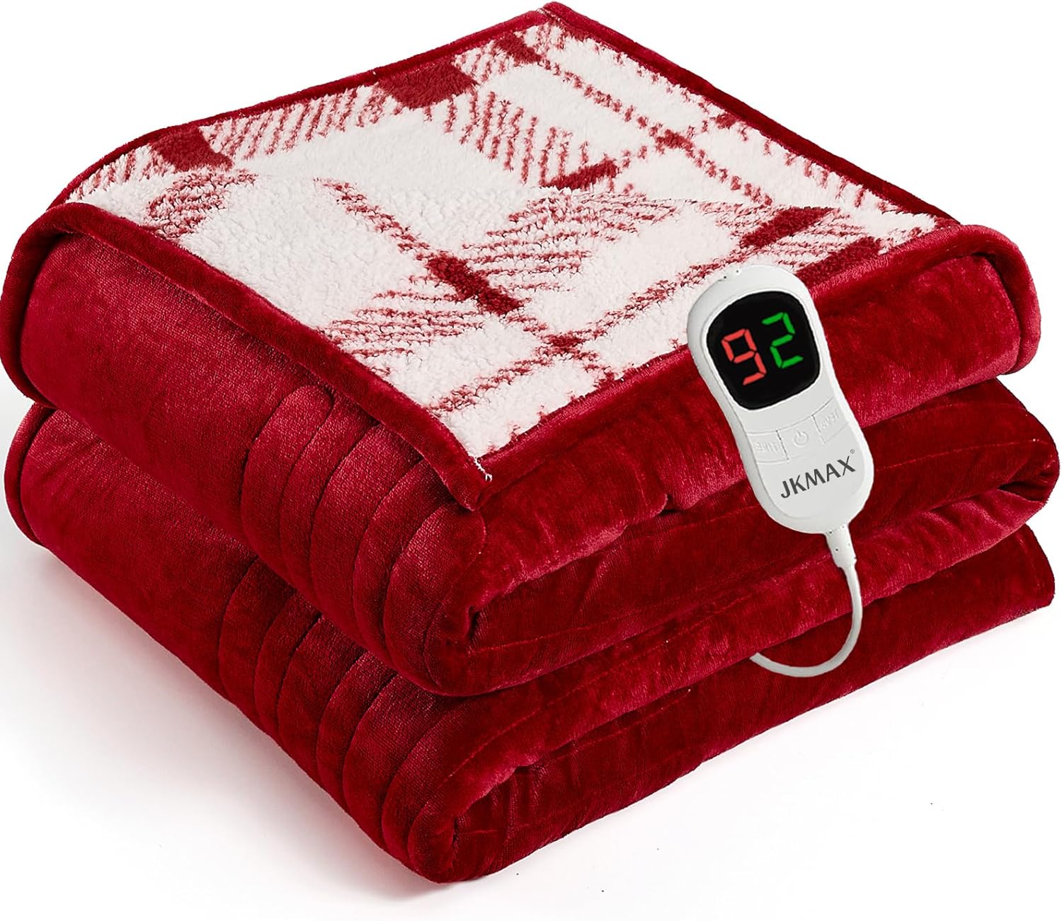 JKMAX Heated Electric Blanket Full Size - 72"x84" Flannel Heating Blanket with 10 Heating Levels & 5 Time Settings Over-Heat Protection, Winter Warmer for Adults with ETL Certification（Red）