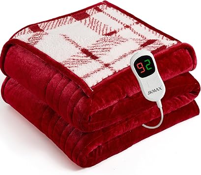 JKMAX Heated Electric Blanket Full Size - 72"x84" Flannel Heating Blanket with 10 Heating Levels & 5 Time Settings Over-Heat Protection, Winter Warmer for Adults with ETL CertificationRed