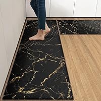 Vista 8 de Arttown - Juego de 2 alfombras de cocina antifatiga de mármol, doradas, modernas, acolchadas, impermeables, antideslizantes, con espuma ergonómica