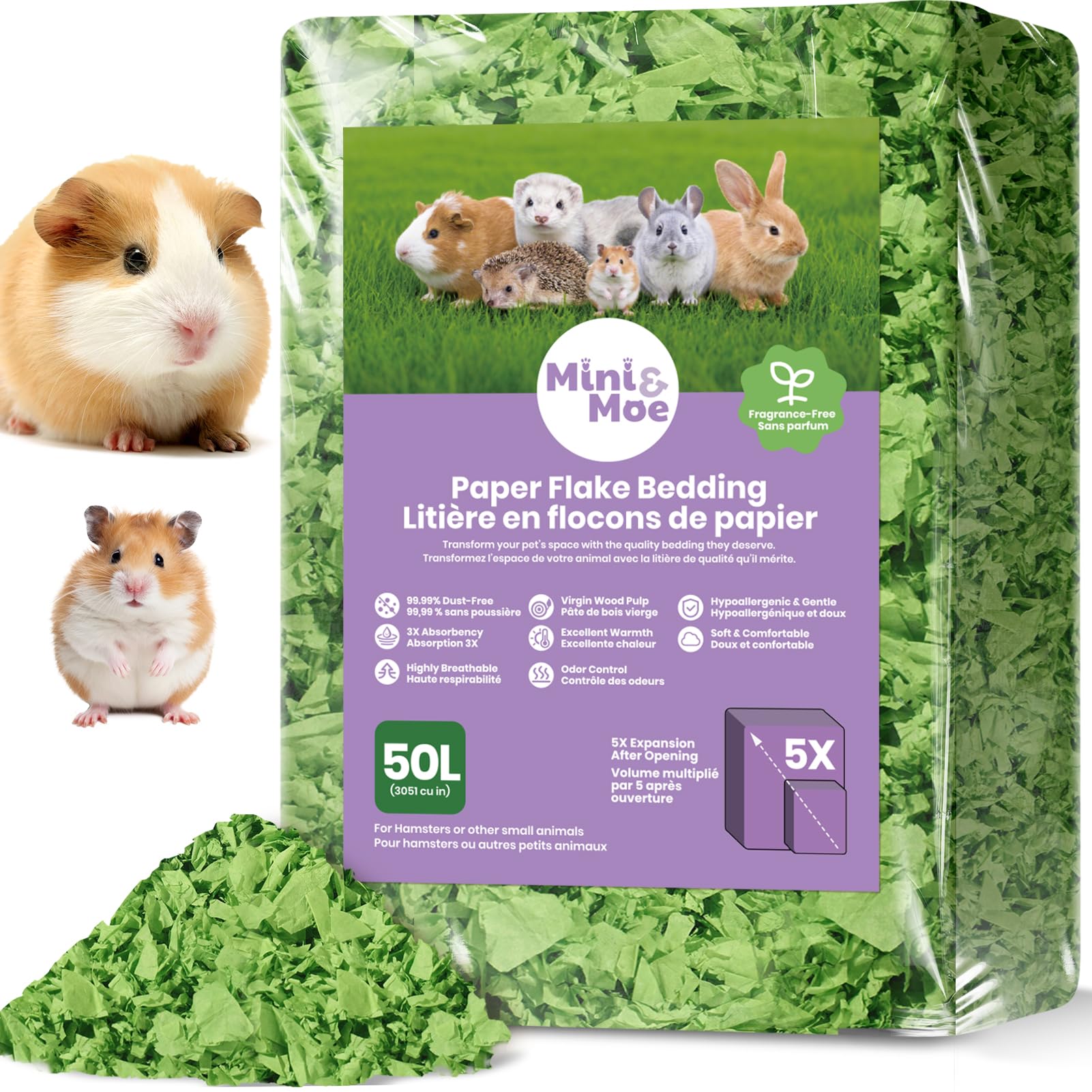 Hamster Bedding 50L Guinea Pig Paper Bedding Odor Control 99% Dust-Free