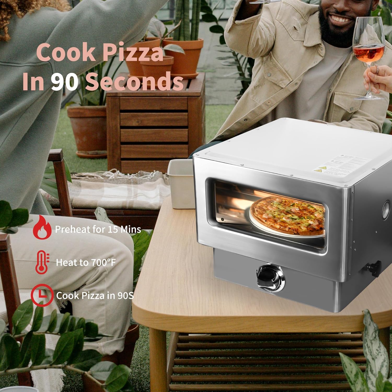 12" Portable Propane Gas Pizza Oven - High-Heat Outdoor Pizza Oven with Cordierite Stone Surface - Wide-Mouthed Opening for Backyard, Camping, and Picnics (Silver)