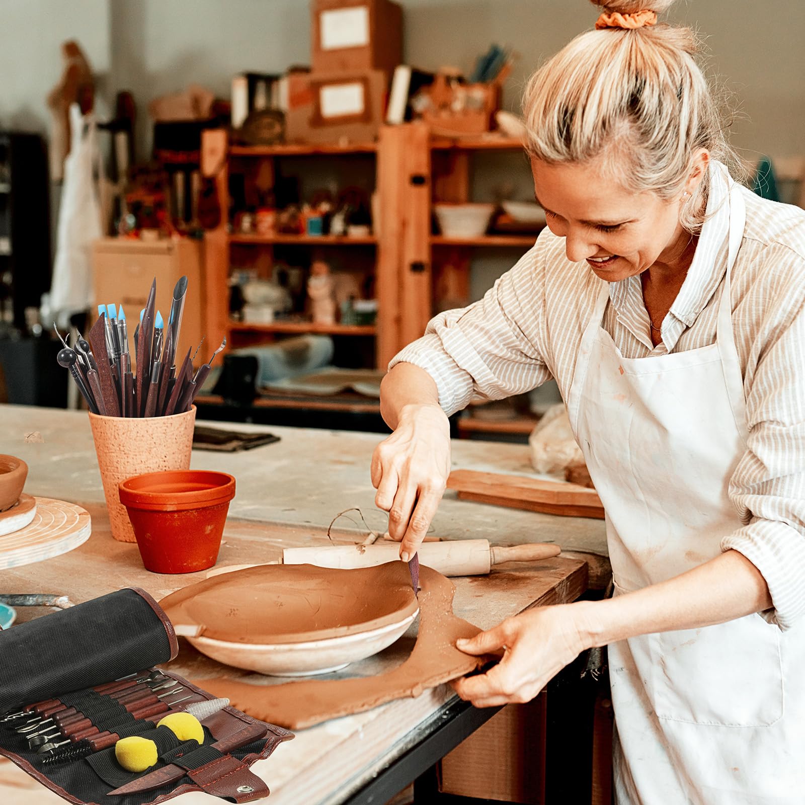 Narzędzia i materiały ceramiczne, zestaw ceramicznych narzędzi polimerowych, zestaw do rzeźbienia gliny do pieca ceramicznego, koła garncarskiego, rzeźbienia, kształtowania, kropek, formowania