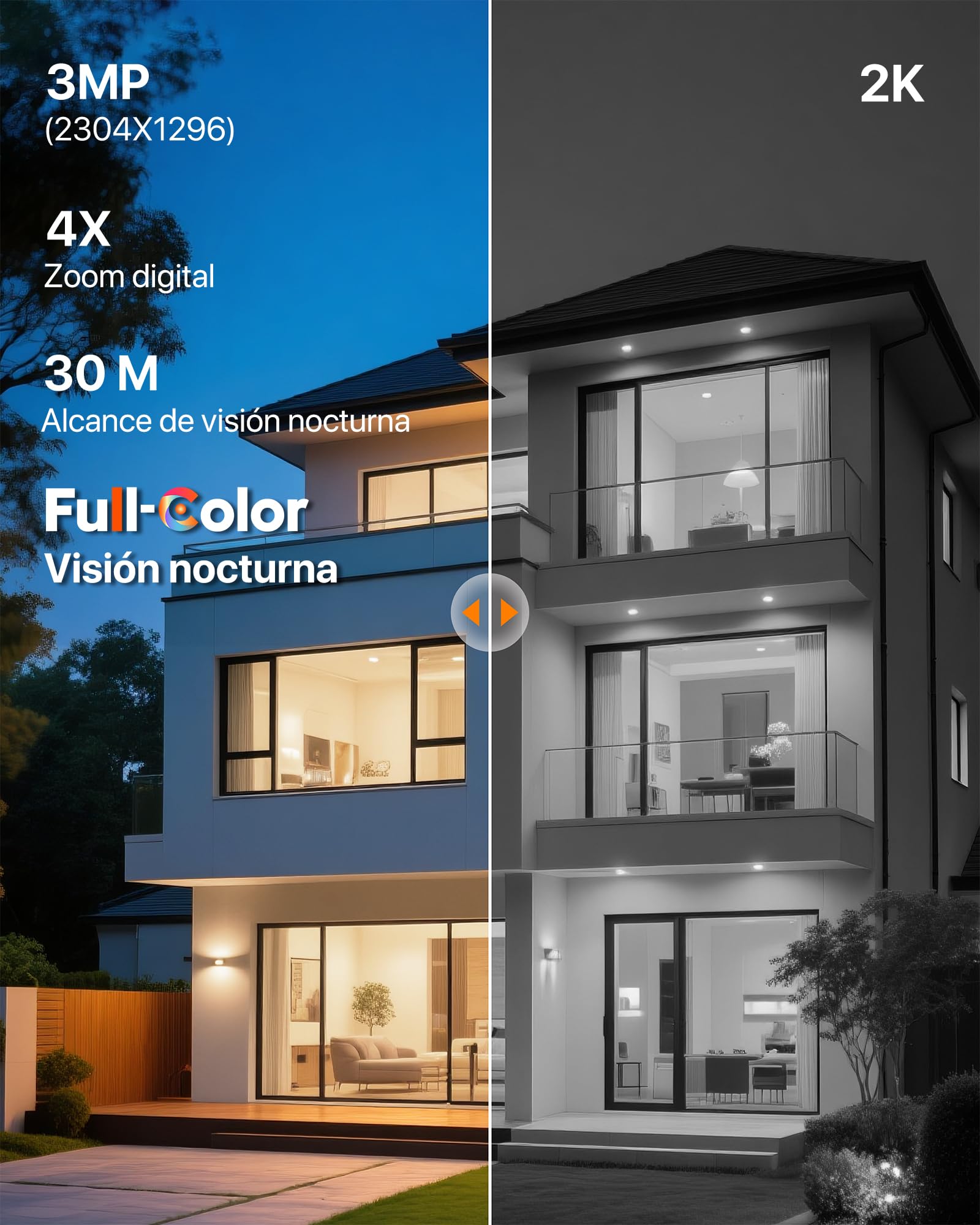 Tenda CH9 Cámara Vigilancia Wifi Exterior con lente dual 2K+2K, Visión nocturna, Camara vigilancia de seguridad, Detección de personas y vehículos, Alerta y Seguimiento automático, Audio bidireccional