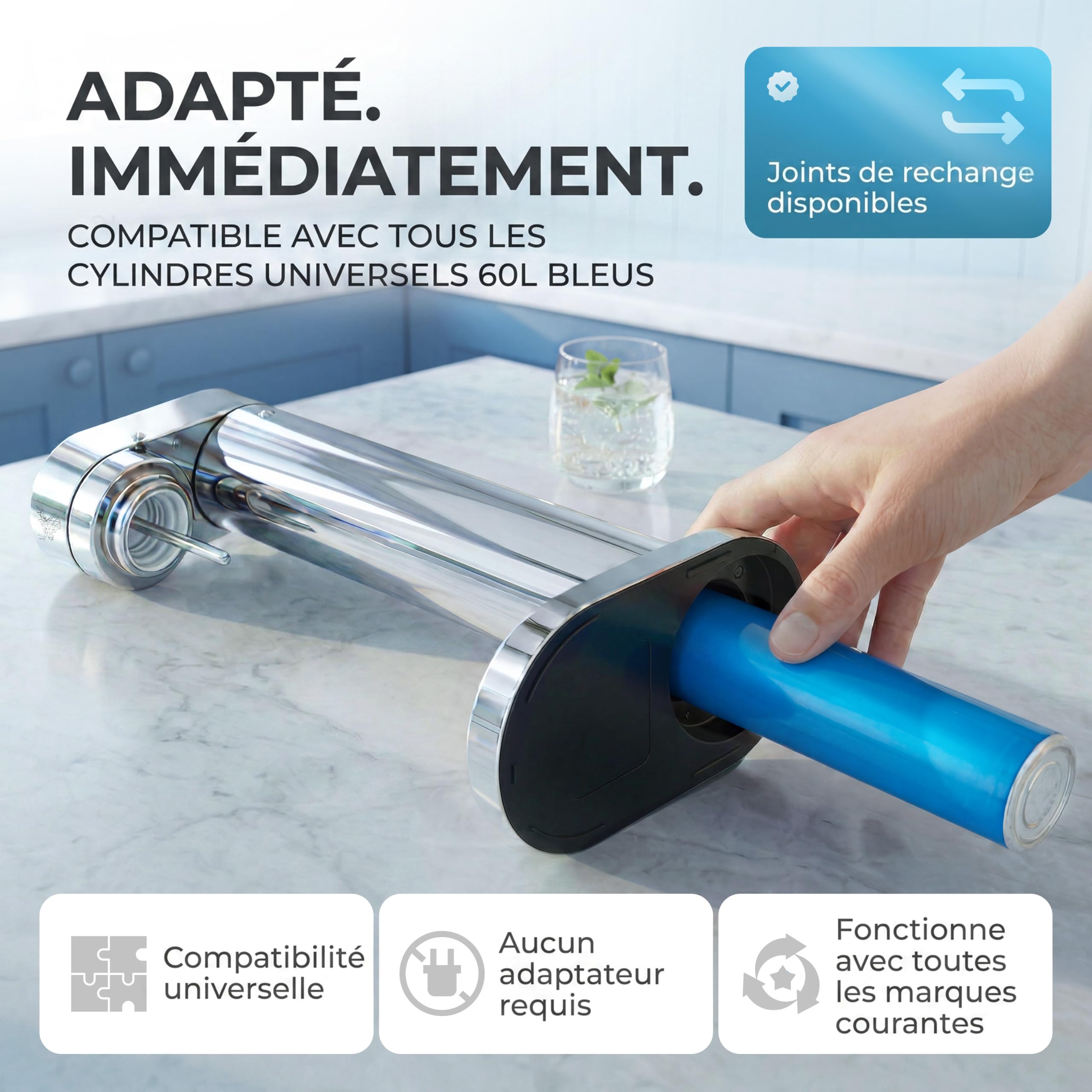 Luckymoose Infinity-S Machine à eau pétillante en acier inoxydable (Silver and Black) – Incl. 2x bouteilles 1,25L en inox – Machine a soda et eau gazeuse Maison & Cuisine & Design Compact