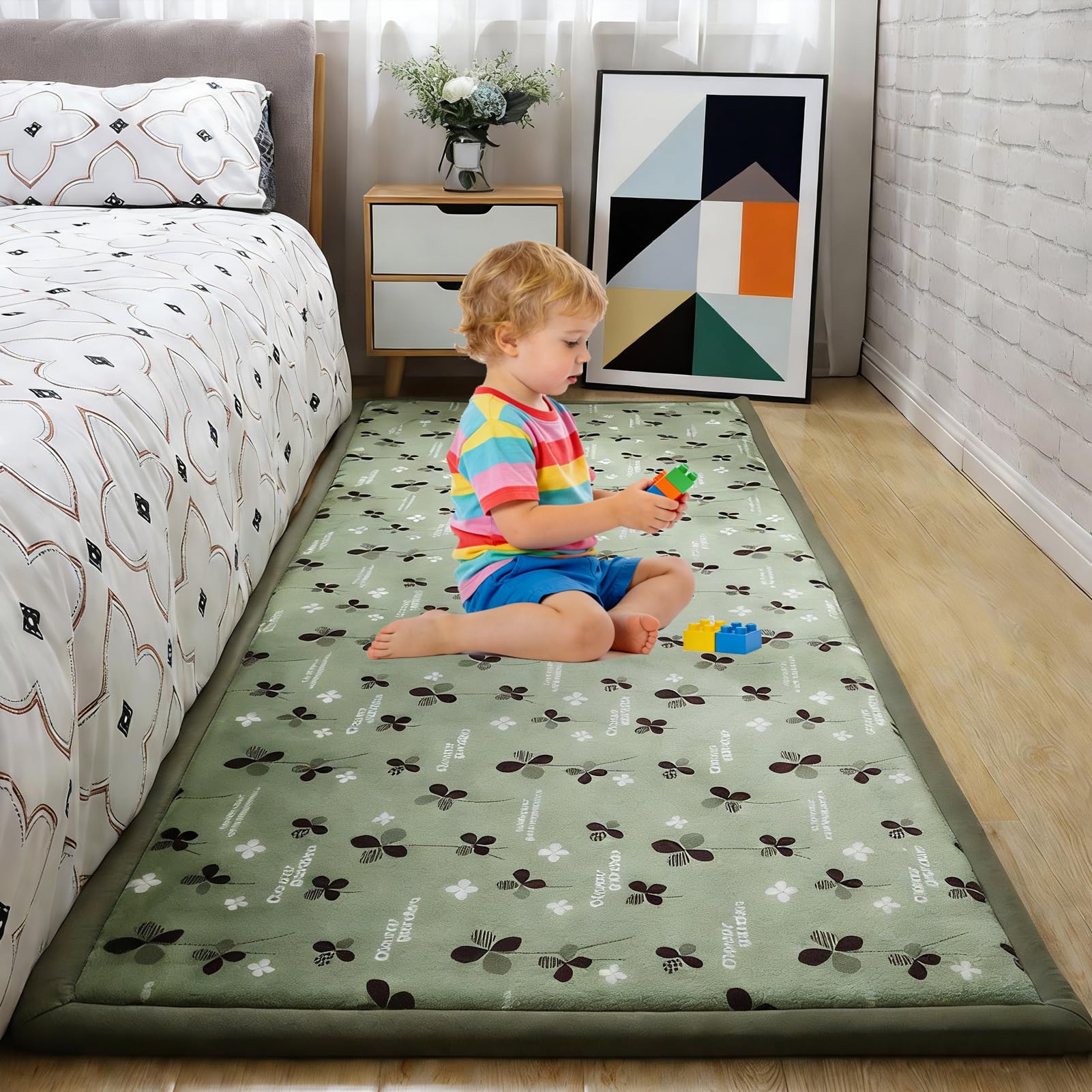 Tapis bebe epais 2cm de jeu en velours corail 200x350cm pour parc et chambre