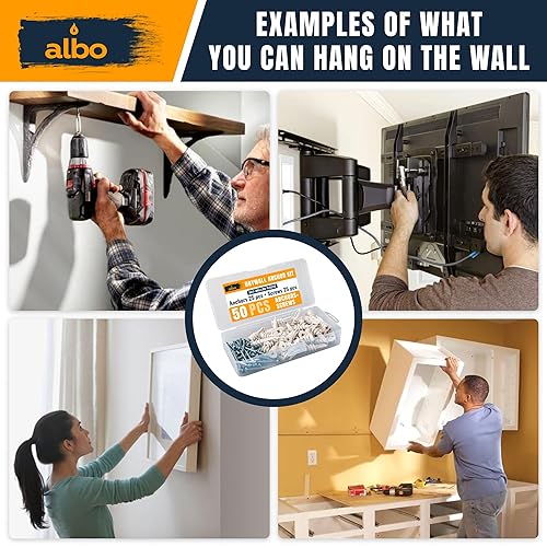 Miniatura 11 de ALBO Kit de anclaje para paneles de yeso de pared hueca con tornillos, 100 piezas (anclaje gris, 50 piezas + tornillos, 50 unidades), anclajes