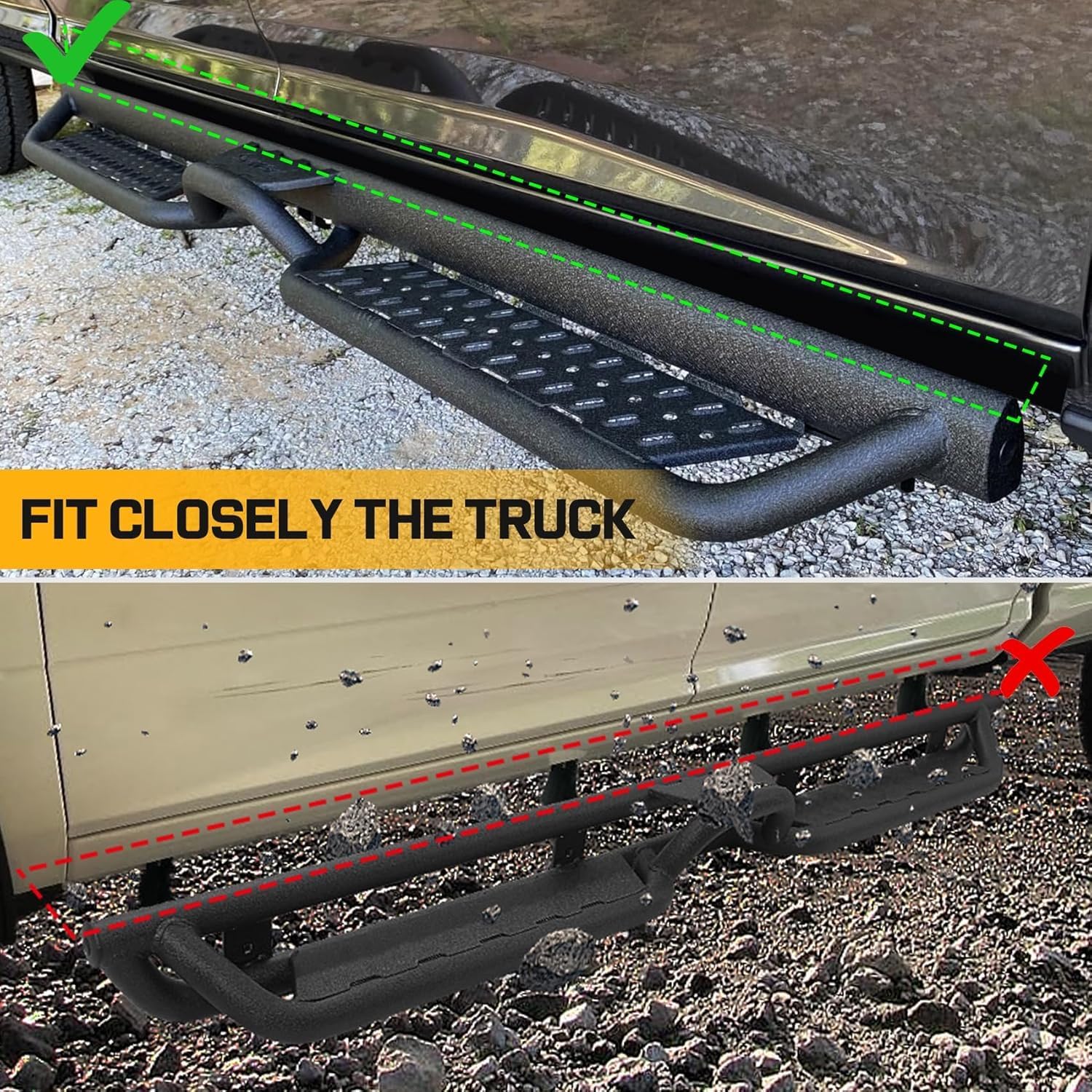 Running Boards Compatible with Vehicle 2007-2018 Jeep Wrangler JK 4 Door. Wrangler Side Steps and Wrangler Step Bars, 3-Steps Made with Carbon Steel.