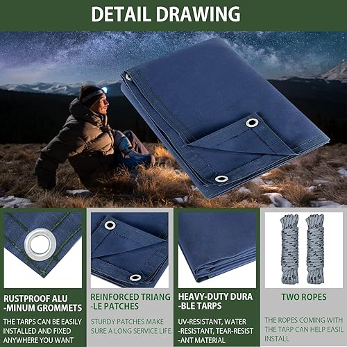 Miniatura 5 de FoundGo Lona de lona de 10 x 20 pies, resistente al agua, con ojales, resistente a los rayos UV, lona de 22 mil, fundas de tela duraderas de 14