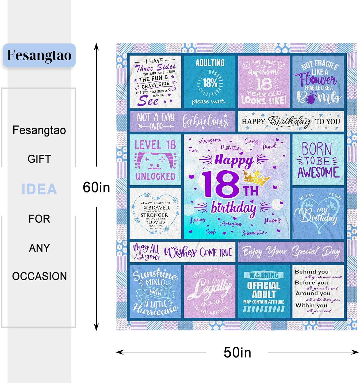 18th Birthday Gifts for Girls - 18 Year Old Girl Birthday Gifts - Birthday Gifts for 18 Year Old Girl - 18th Birthday Gifts for Daughter - Happy 18th Birthday Blanket 60"X50" - Image 7