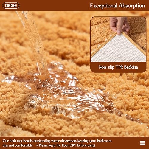Miniatura 7 de DEXDE Tapete de baño de lujo, tapete de baño de microfibra esponjosa, extra suave y absorbente, antideslizante, tapete de baño para suelo de baño,