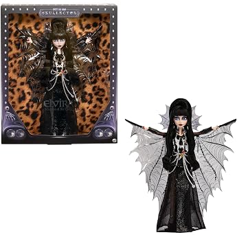 Monster High -Elvira Mistress of Dark Magic Doll in Black Faux Leather Dress with Silver Batwing Cape and High Quality Access