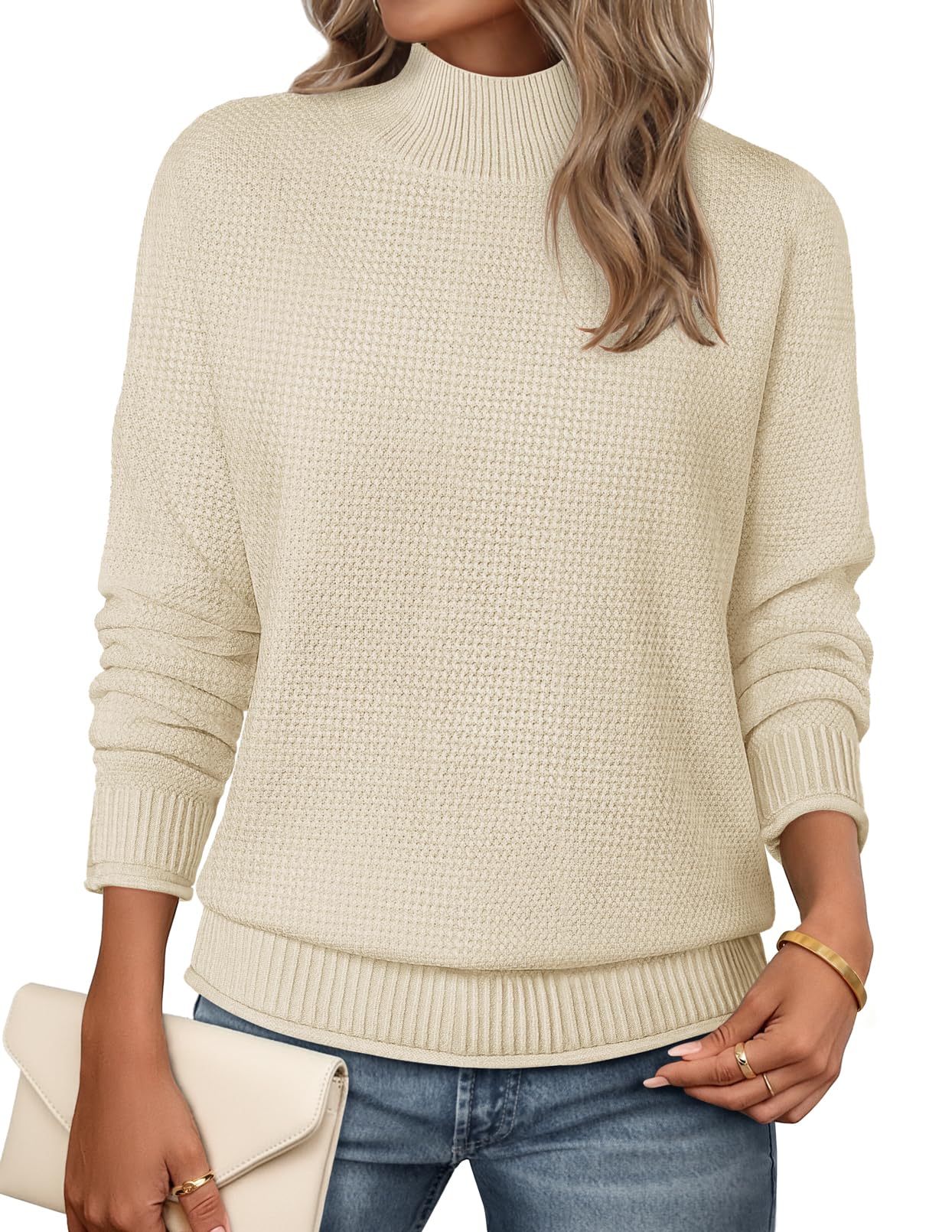 MEROKEETY Womens Turtleneck Long Sleeve Fall Cozy Knit Sweater 2026 Trendy | Loose Pullover, Ribbed Hem, Solid Color, Drop Shoulder, Casual Jumper Top, Cozy Outfits, Fall Fashion, Warm Winter Clothing