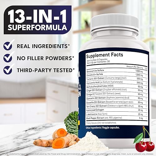 Miniatura 5 de Glucosamina Condroitina, MSM, Cúrcuma Curcumina, Colágeno, Ácido Hialurónico, Omega 3  Suplemento de Salud para Hombres y Mujeres  360 Unidades