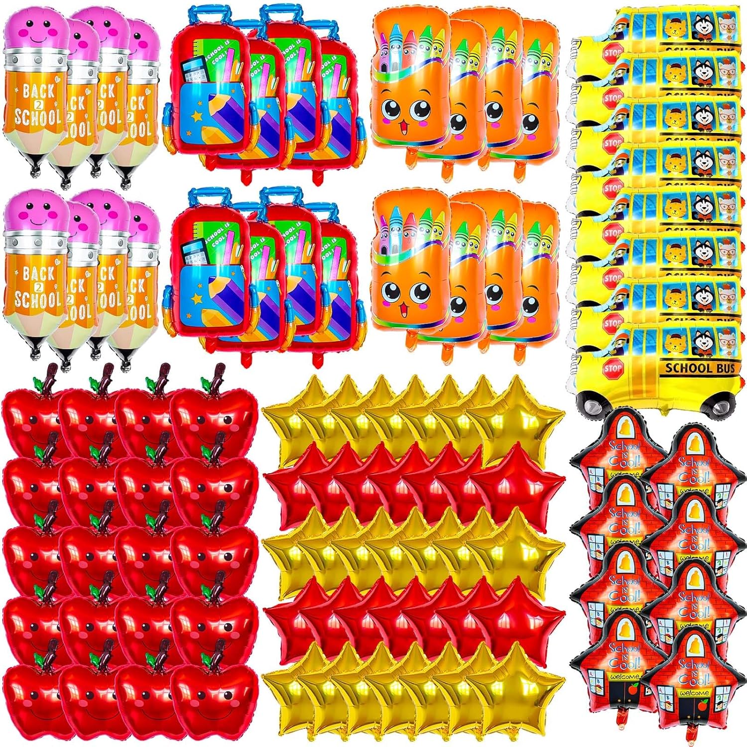 80 Pcs Back to School Balloons, Colorful Bus School Pencil Apple Crayon Foil Mylar Balloon for Party Decorations Supplies