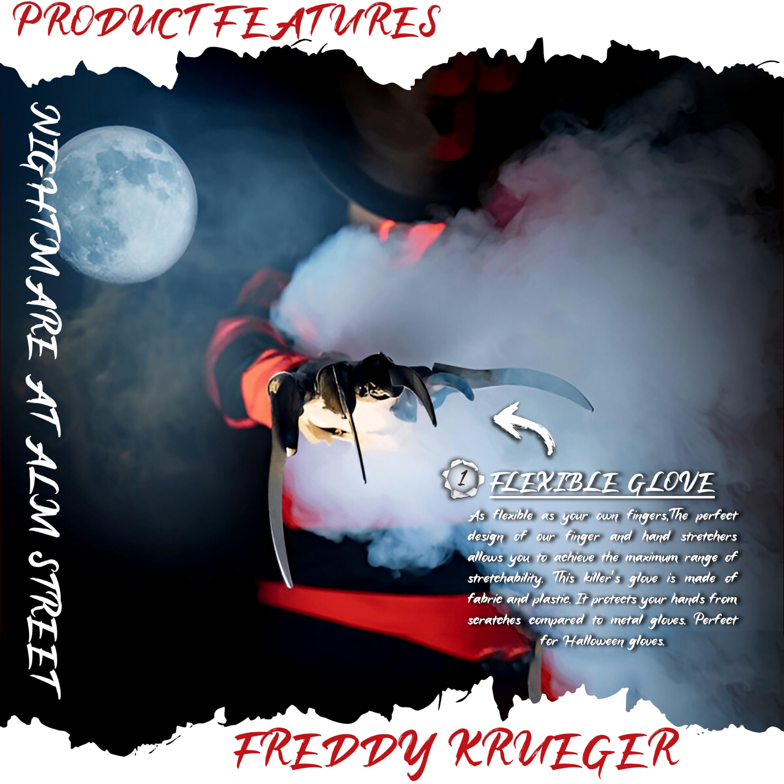 VINCAM Adult Halloween Freddy Krueger Claw Hand Glove - Image 3