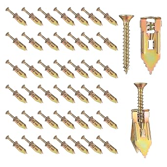 200 PCS Self Drilling Drywall Anchors Kit, Zinc Plated Steel Hollow Wall Fixings with Screws for Plasterboard 100 Anchors + 100 Screws,plaster board wall fixing,No Drill Needed for Easy Installation