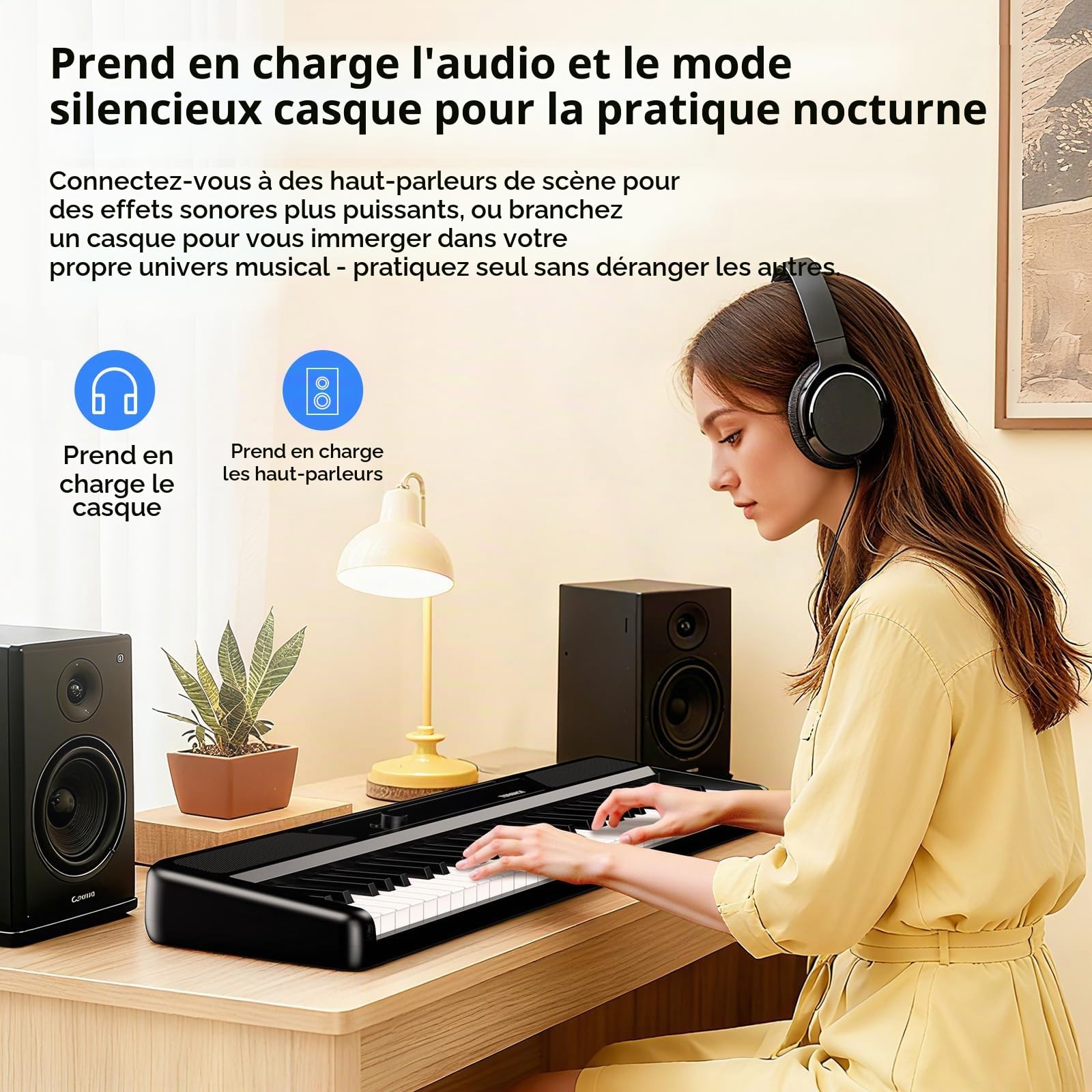 TERENCE Piano électronique à 61 touches avec support 2 haut-parleurs de 5 W réponse au toucher idéal pour débutants et adultes portable MIDI 128 sonorités