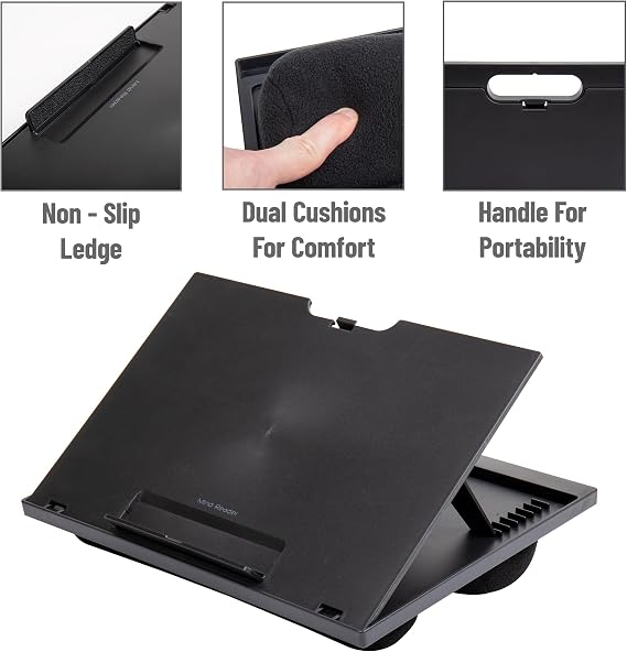 Mind Reader Lap Desk Laptop Stand, Bed Tray, Collapsible, Cushion, Portable, Dorm, Plastic, 14.75L x 11W x 7.3H, Black