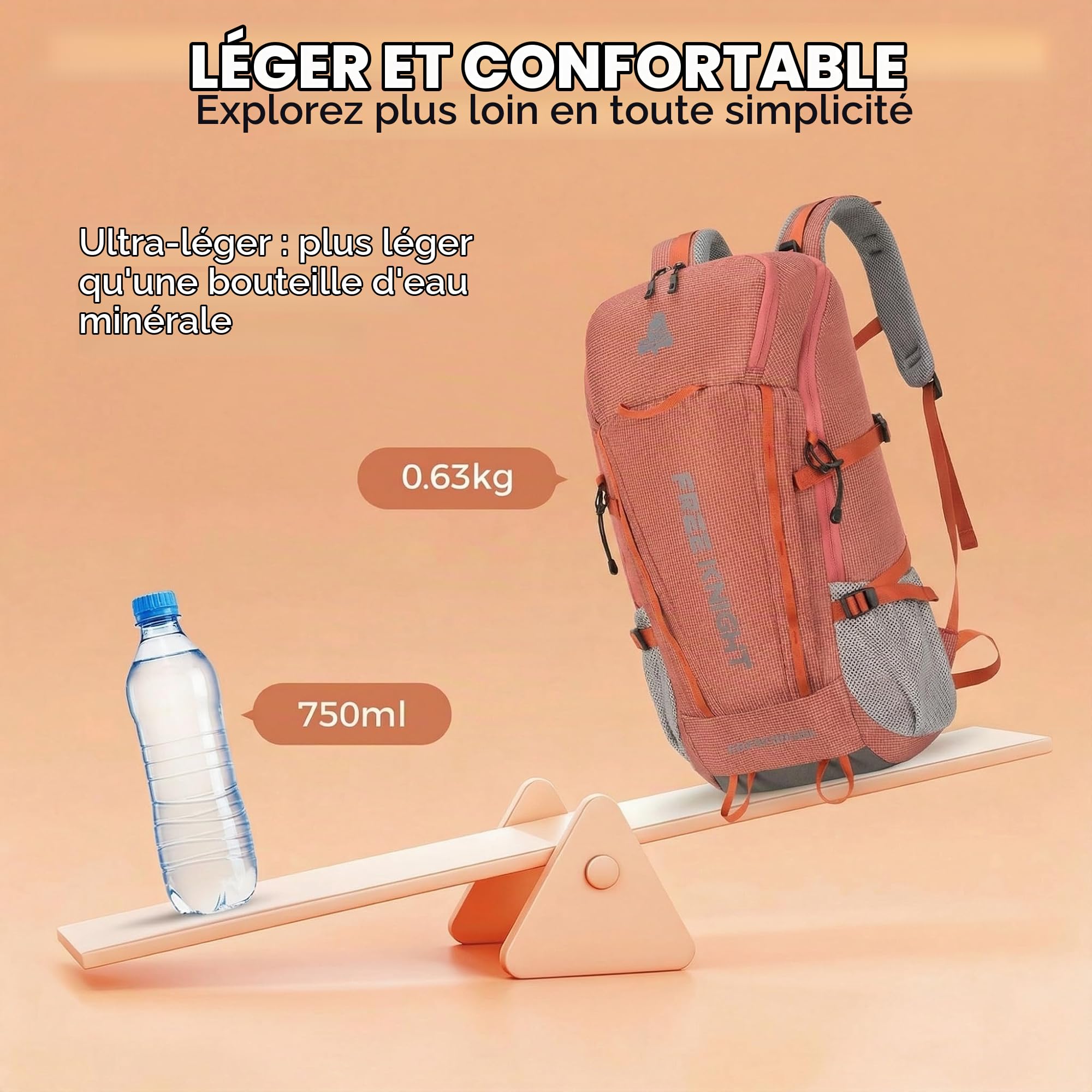 Bseash Sac à dos imperméable de 45 L avec housse de pluie, sac à dos de voyage pour escalade, ski, cyclisme