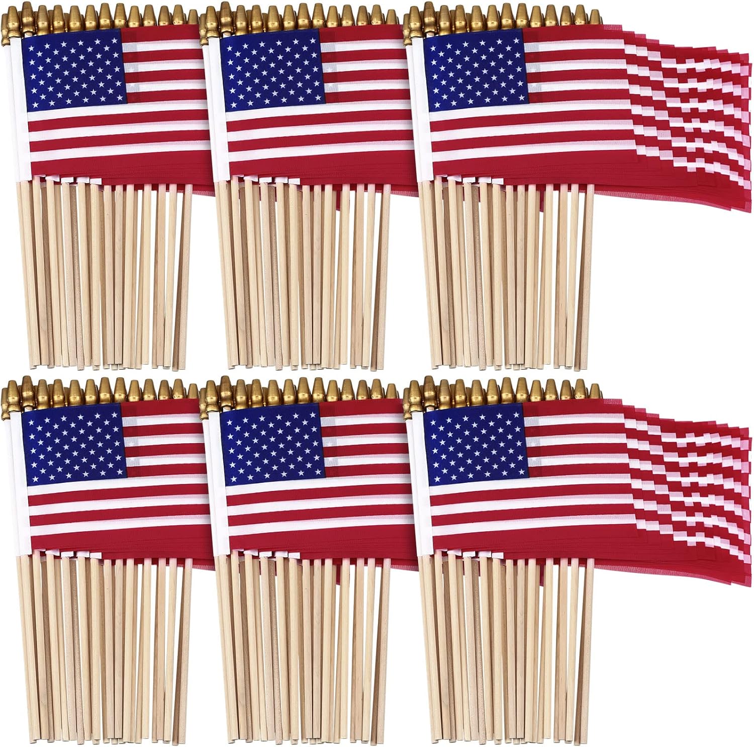 Shimeyao 50 Pack USA Stick Flags 12 x 18 Inch Small American Flag, 250th Anniversary USA Flags with Wooden Pole Spear Tip for Yard Garden Lawn Memorial Day 4th of July Independence Day Decoration