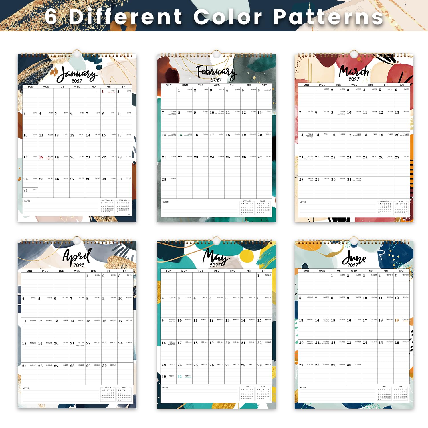 Wandkalender 2023-2024,18 Monate Kalender von Juli 2023,Dez. 2024, 30.5x43.2 cm, Doppeldrahtbindung, Tagesblöcke mit julianischen Daten, perfekt für die Organisation zu Hause, in der Schule & Büro