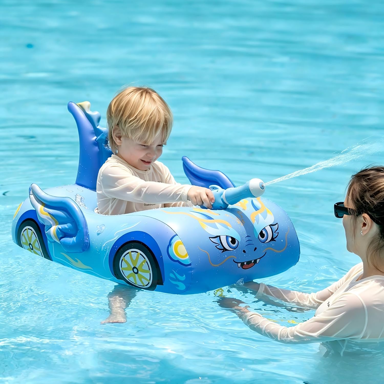 Race Dragon Pool Float for Kids with Squirt Gun - Interactive Swim Toy for Ages 3-8, Boys & Girls Summer Water Play