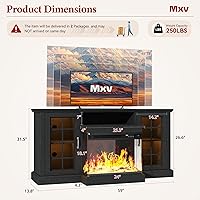 Vista 6 de MXV - Soporte de chimenea para TV de 59 pulgadas, centro de entretenimiento estilo granja con soporte de TV de 3 lados de vidrio, consola multimedia