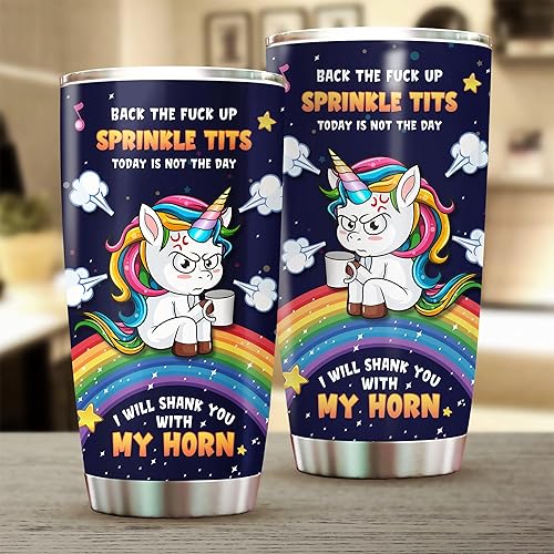 Miniatura 3 de Vaso con tapa con texto en inglés "Unicorn I Will Shank You With My Horn", taza de café arcoíris, regalo significativo de cumpleaños, regalo de