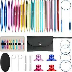 Interchangeable Circular Knitting Needles Set | 13 Pairs Metal Knitting Needles (10 cm Tips, US 2.5-15/3.0-10.0 mm) | 4 Cables (40 cm, 60 cm, 80 cm, 100 cm), Accessories & Case