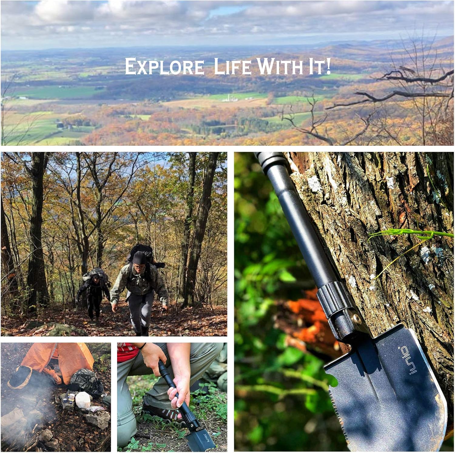 iunio Camping Shovel,Shovel Folding, Portable, Multitool, Foldable Entrenching Tool , Collapsible Spade, for Backpacking, Trenching, Hiking, Survival, Car Emergency : Sports & Outdoors