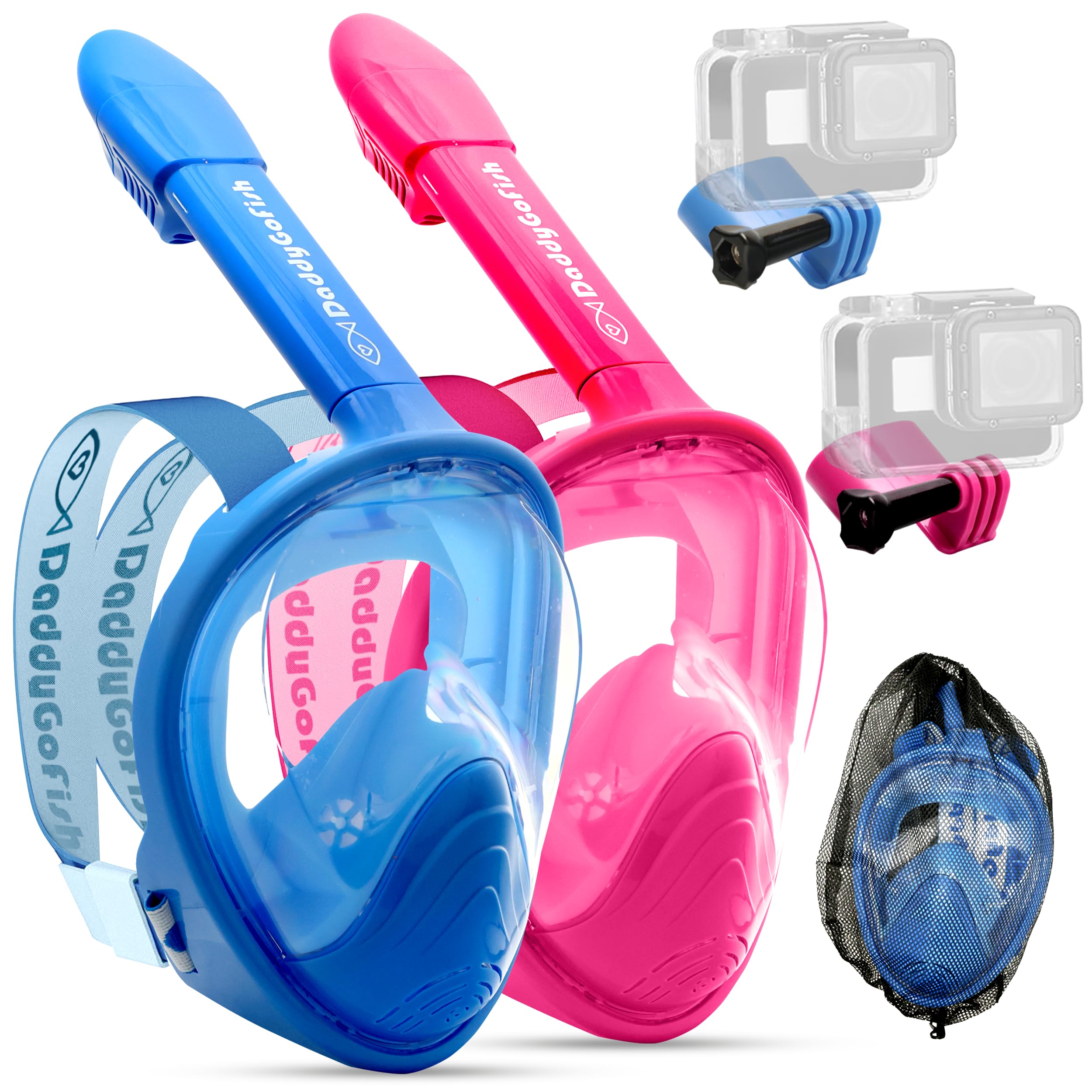 Kids Snorkel Mask | Snorkle Snorkeling Gear with Camera Mount | Extendable Telescopic Landing Fishing Net & Snorkeling Mask Combo Set Anti-Fog Anti-Leak