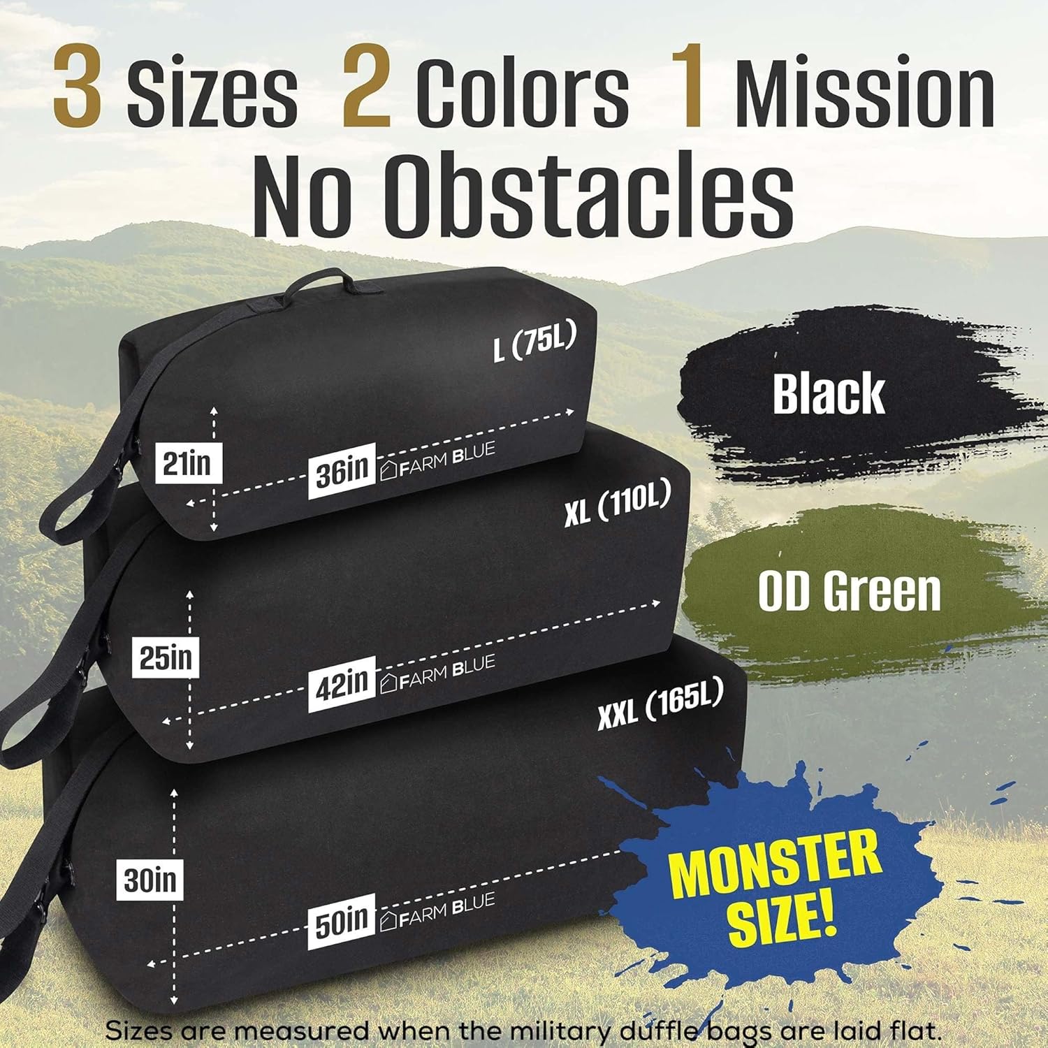 Farm Blue Top Load Duffle Bag -Extra Large Military OD Duffel Bags - Heavy Duty Army Grade Cotton Canvas Duffle Bags For Men, Women & Kids - XL Front Loading Tactical Gear Sack – 25” x 42" -Olive Drab - Image 9