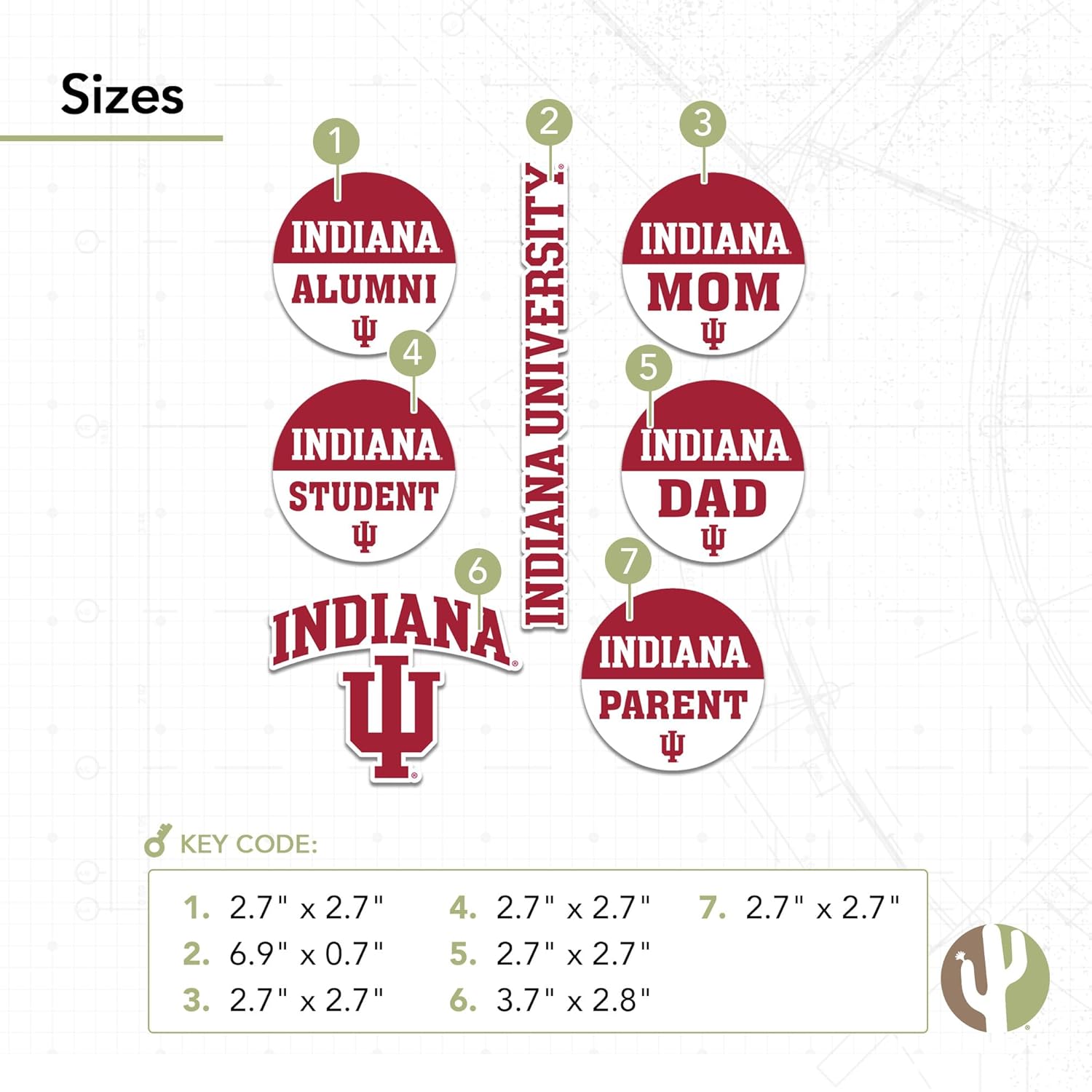 Desert Cactus Indiana University Hoosiers Bloomington Sticker Vinyl Decals Laptop Water Bottle Car T2 (Type 2 Round Family) - Image 2