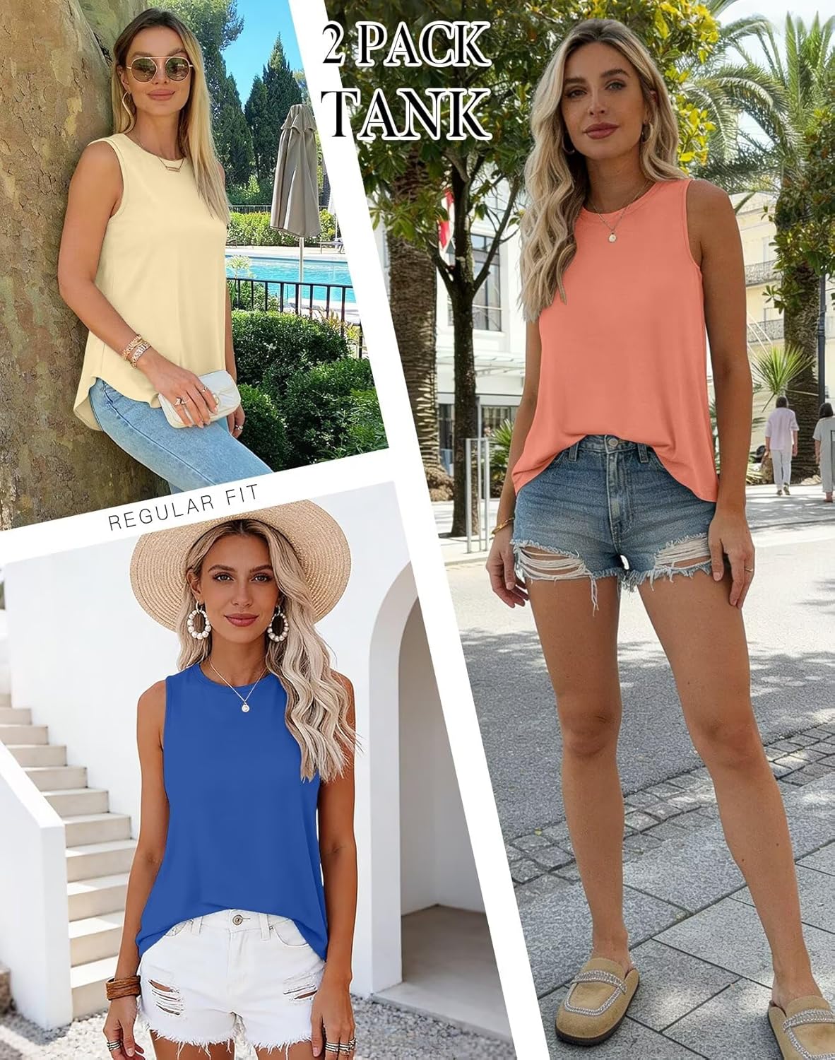 KKJ 2 Pack Womens Tank Tops Workout Tees Spring Summer Clothes Fashion Outfits Crew Neck Sleeveless Loose Fit Casual Shirts - Image 2