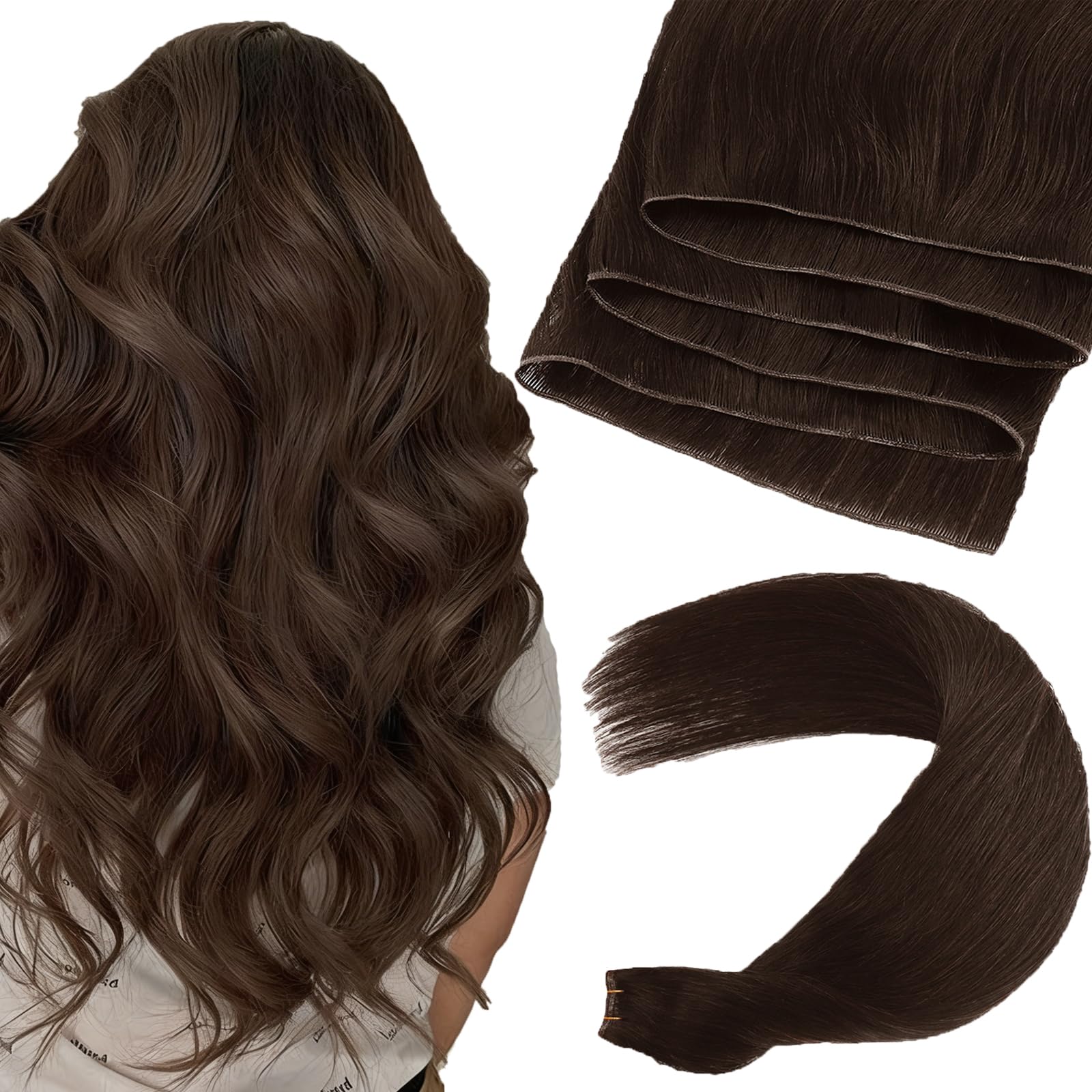 ABH AMAZINGBEAUTY HAIR Genius Weft Hair Extensions Human Hair Sew in Hair Extensions Real Human Hair Weft Extensions Hand Tied Virgin Hair 50G, #2