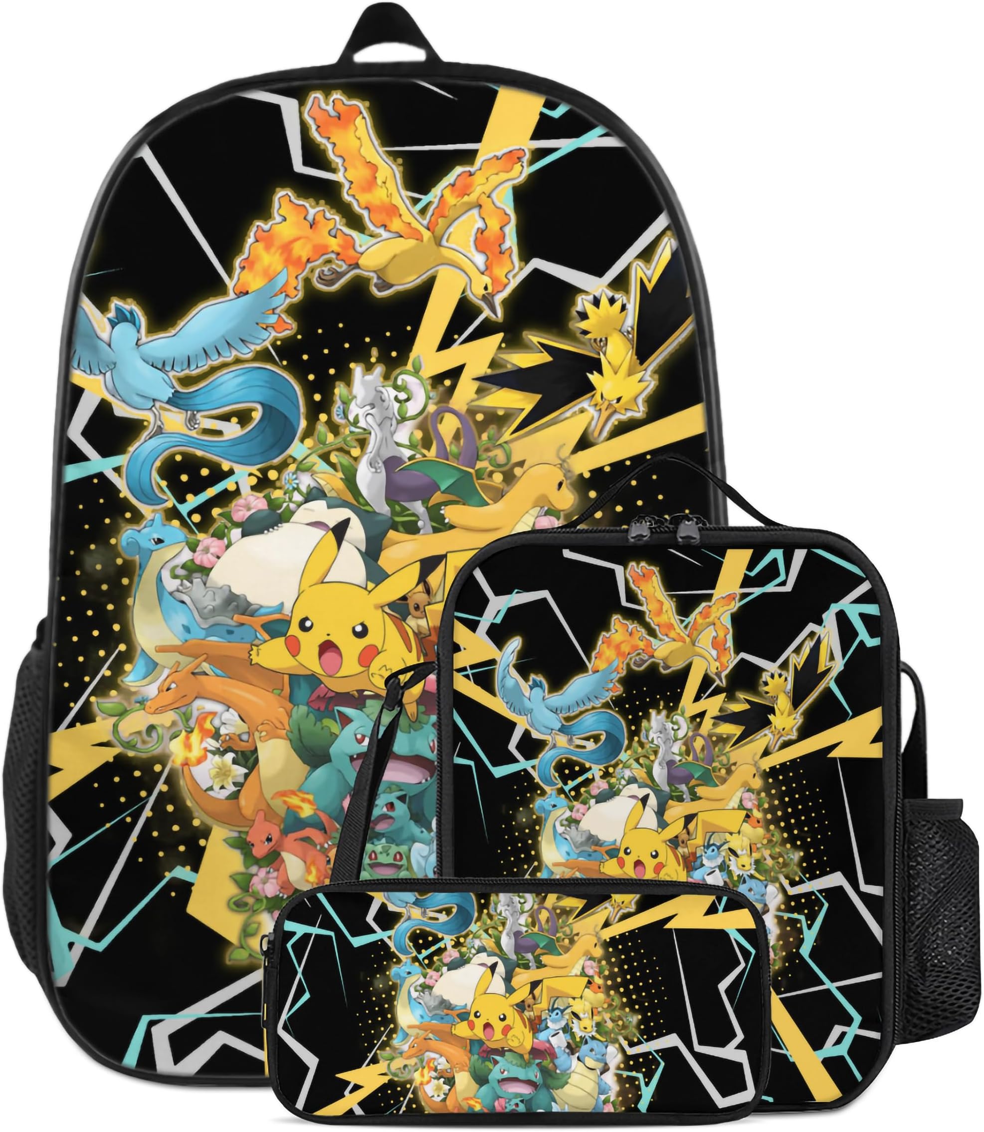 FLOAPACartoon Style Backpack Set Anime 3PCS Backpack for Teens Travel Bag Pencil Case & Lunch Bag