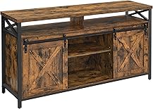 VASAGLE TV-Schrank, Lowboard für Fernseher bis zu 65 Zoll, mit verstellbaren Ablagen, rustikale Tür, Landhausstil, Metallgestell, vintagebraun-schwarz LTV071B01
