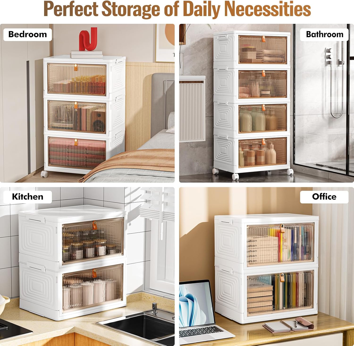 SNSLXH 4 Tier Plastic Storage Bins with Lid 23QT, Stackable Storage Containers with Wheels, Folding Storage Box, Stackable Storage Bins, Closet Organizers and Storage for Living Room,Office,Dorm - Image 7