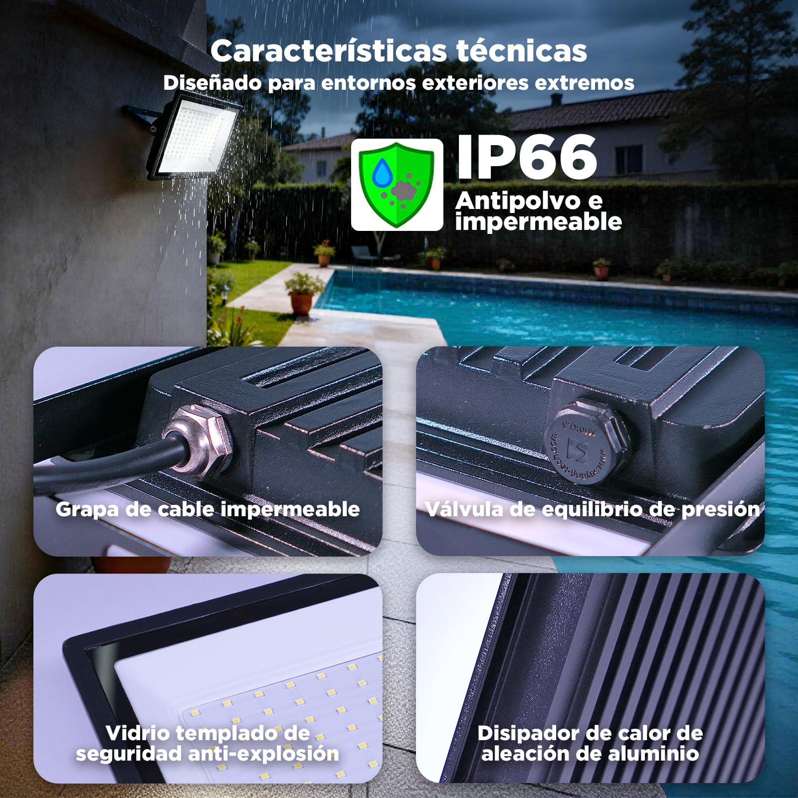 Foco LED Exterior 150W, 16500LM Súper Brillante con Haz Ancho de 160°, Impermeable IP66, Ahorro de Energía del 85%, Vida Útil de 50000 Horas para Jardín, Almacén, Sitio de Construcción (150W 2PACK)