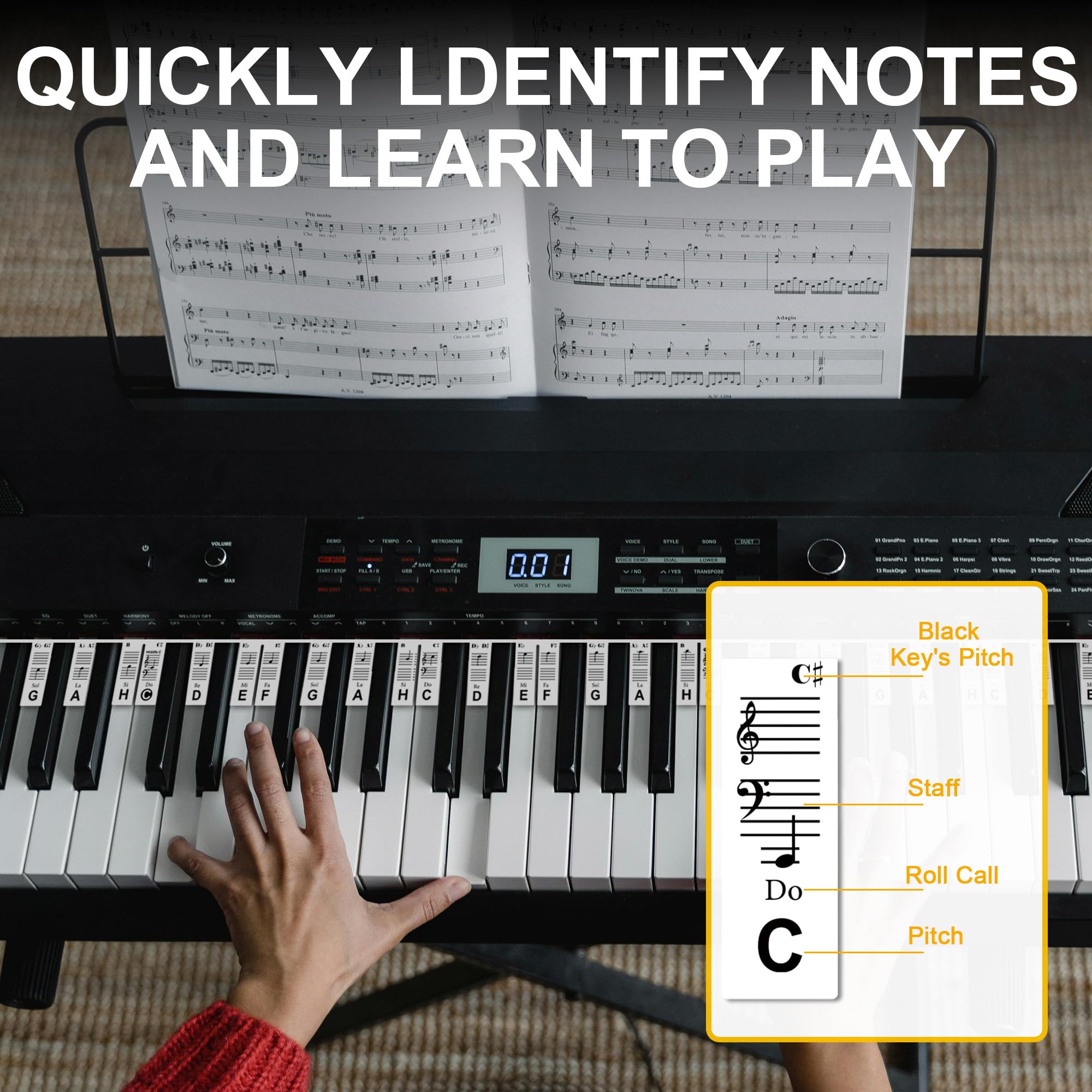 Autocollants Amovibles Pour Clavier Piano 88 Touches - Étiquettes Silicone Réutilisables Pour Débutants