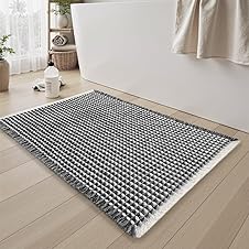 [59% off] Unique Waffle Bath Mat Non Slip Super Absorbent Bath Mats for Bathroom Floor 3D Two Tone Waffle Quick Dry Bathroom Mat with Tassels Machine Washable Bathroom Rug Beside Tub, 24" x 36"