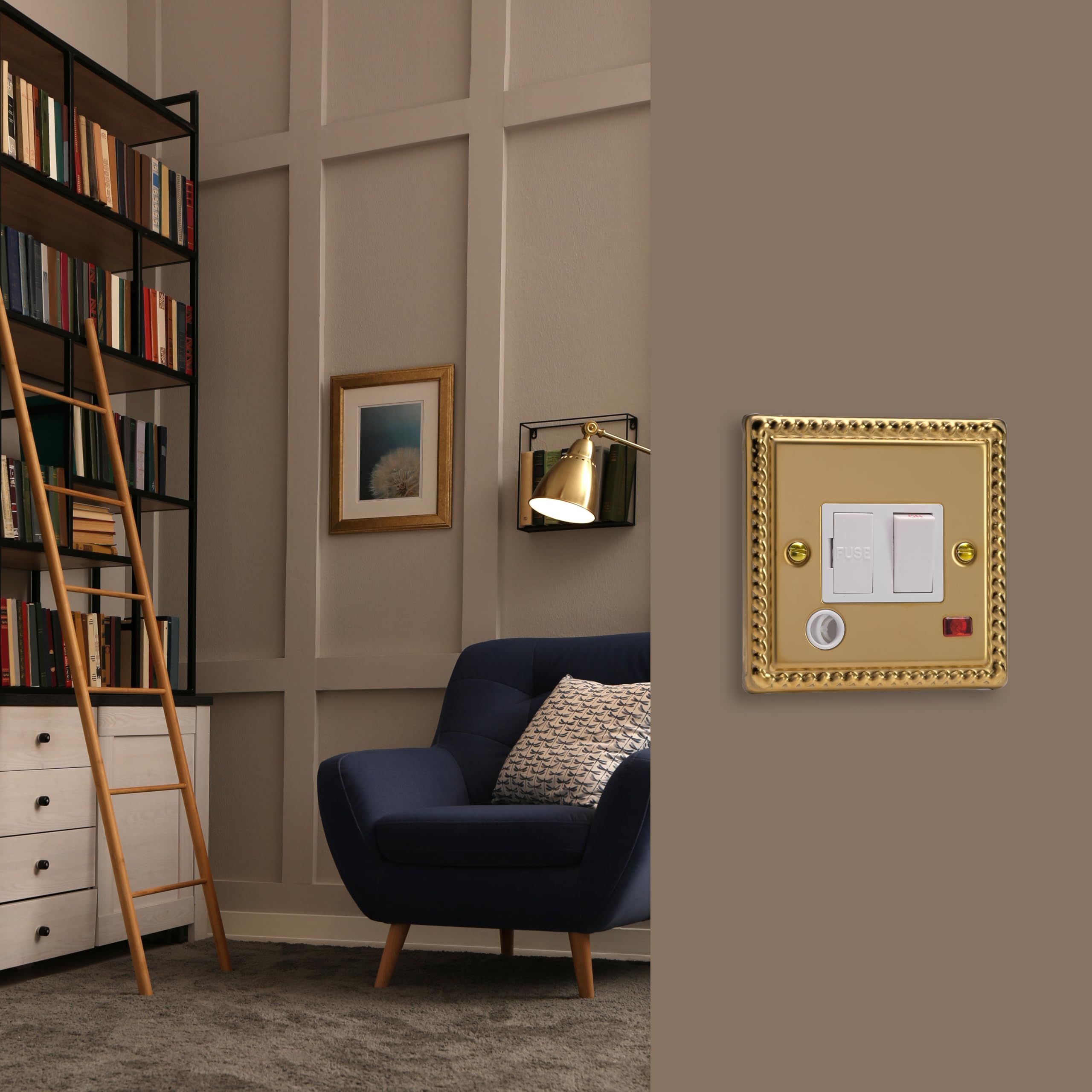 Varilight Switched Fused Spur With Neon & Flex Outlet - Classic Georgian Brass With White Insert, XG6FONW - Image 2