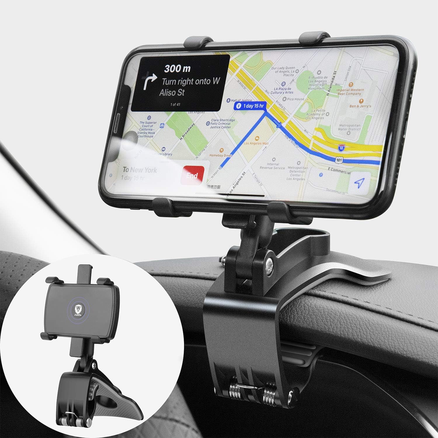 JunDa Car Phone Mount 360 Degree Rotation Dashboard Cell Phone Holder for Car Clip Mount Stand Suitable for 4 to 7 inch Smartphones…
