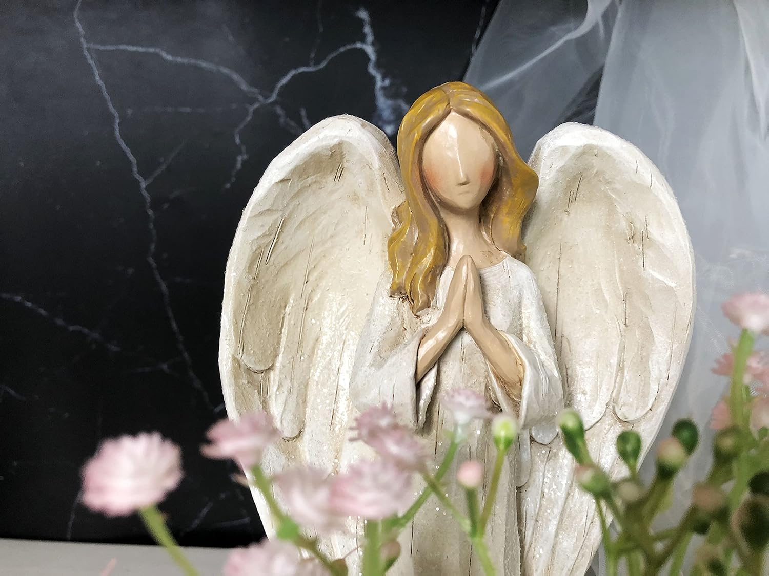 Hodao Praying Angel Figurine, Hand-Painted Resin Guardian Angel Decor, Meaningful for Mom, Loving Valentine’s Keepsake, Easter & Spring Home Tabletop Ornament - Image 8