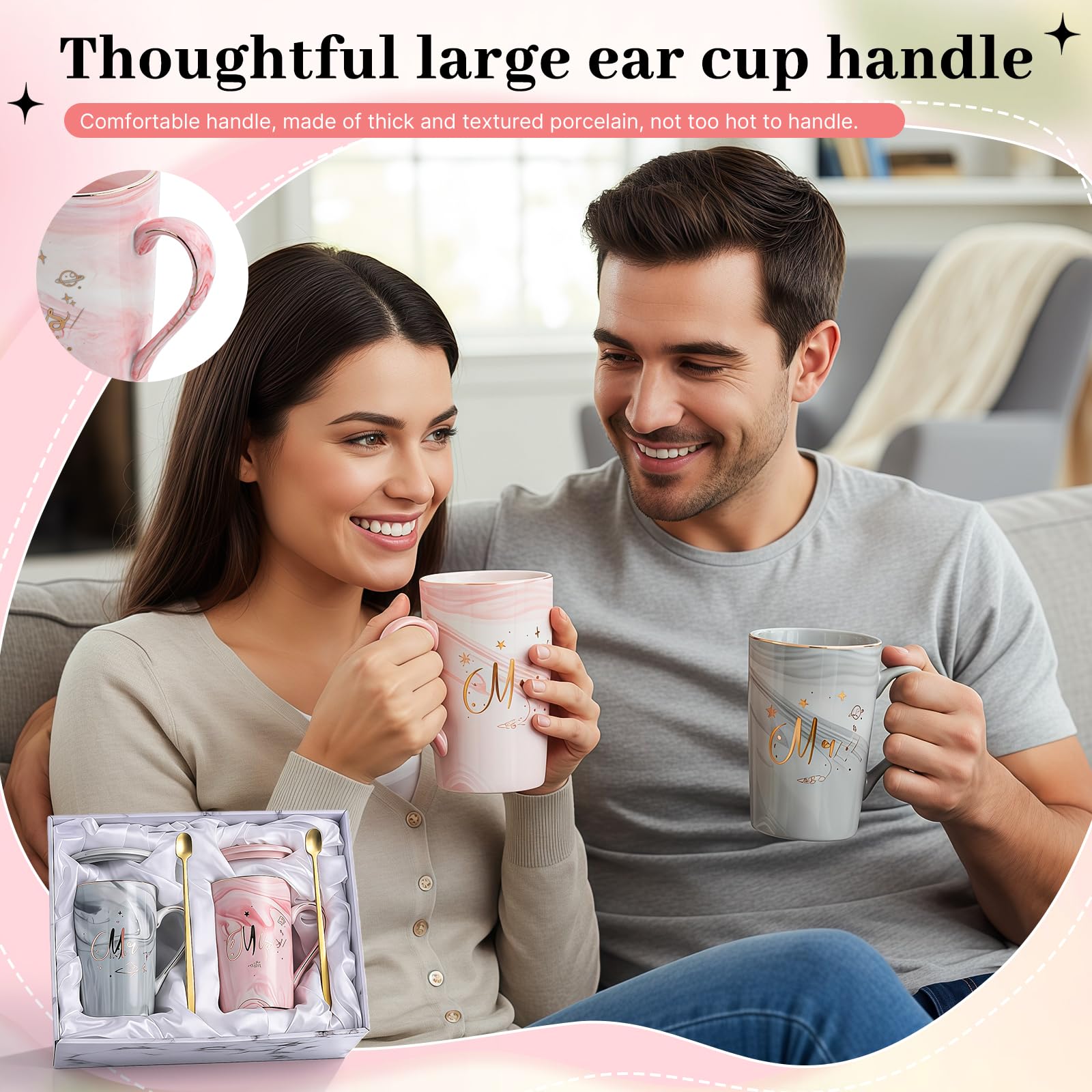 Cadeau 10 Ans de Mariage Etain 14oz Marbre Céramique Tasse, Romantiques Cadeau 10 Ans de Couple Mug pour Couple, Conception Originale 10 An-s Amoureux Mug avec Coffrets Cadea-ux, Ceramic Cups