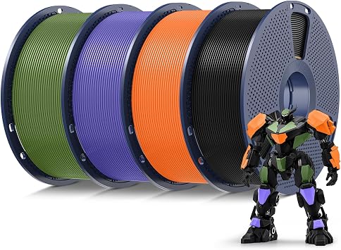 SUNLU 4kg PLA 3D Printer Filament Bundle, Neatly Wound PLA Filament 1.75mm 0.02mm, Individually Vacuum Packed, 4kg in Total, 1kg per Spool, 4 Pack, Black+Sunny Orange+Lavender Purple+Olive Green