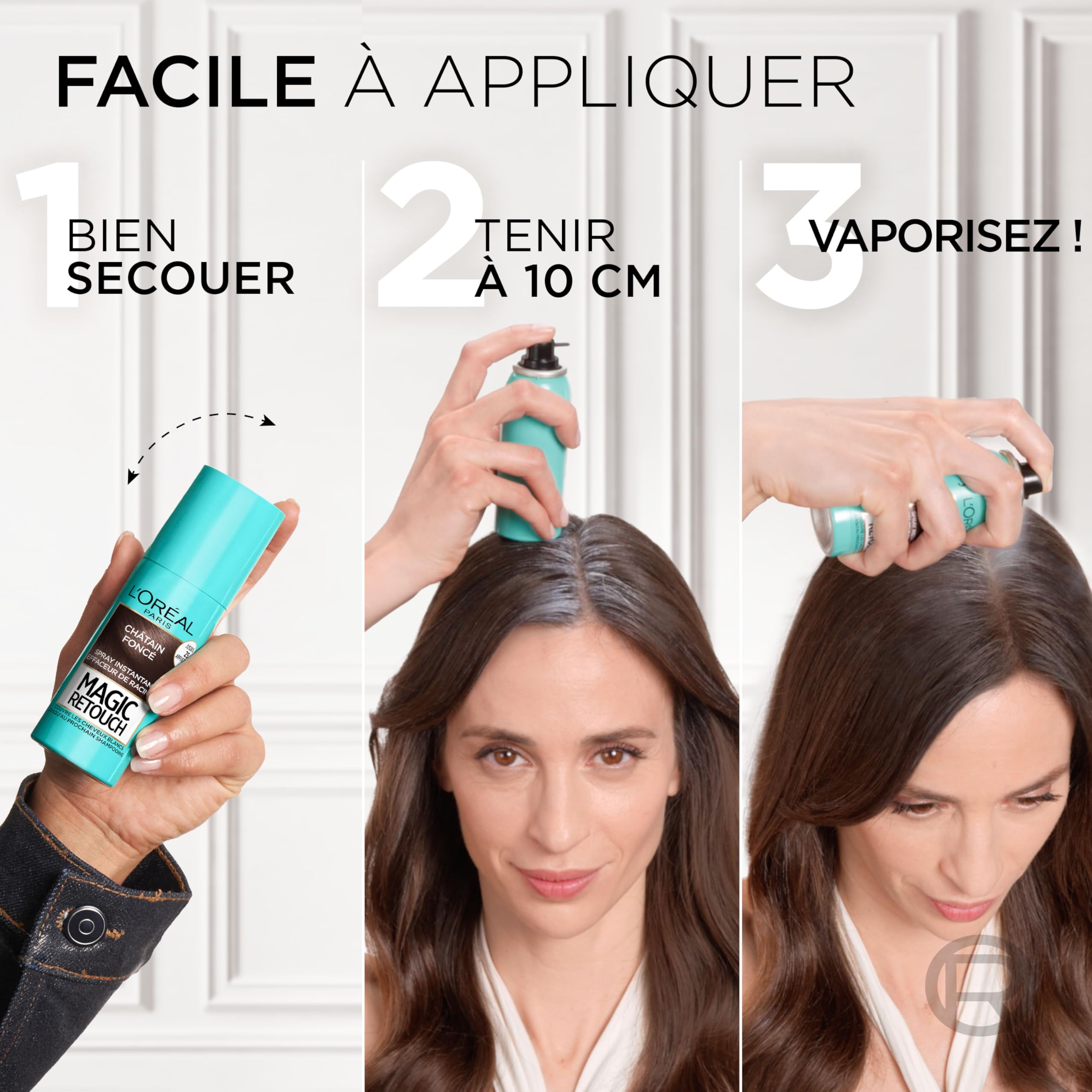 L’ORÉAL PARIS - Spray Instantané Correcteur de Racines & Cheveux Blancs - Hommes & Femmes - Magic Retouch - Châtain Foncé - 2x75ml